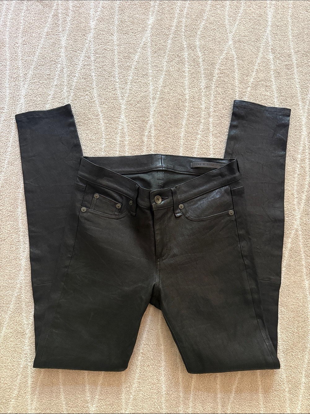 rag & bone Leather Black Coated Skinny Jeans Size 26.